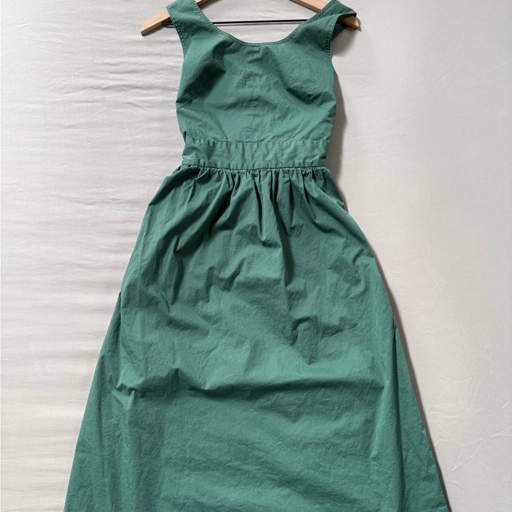 XS Everlane Green Midi Dress Cross Back Sleeveless Cotton Summer Dress - Picture 5 of 7